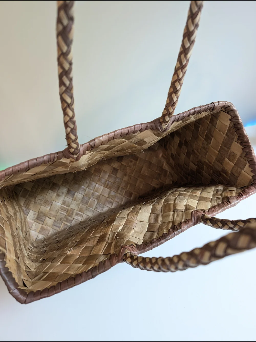 Vintage Hand Woven Wicker and Rattan Tote Bag